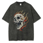 T-shirt oversize délavé à motif tête de mort enflammée