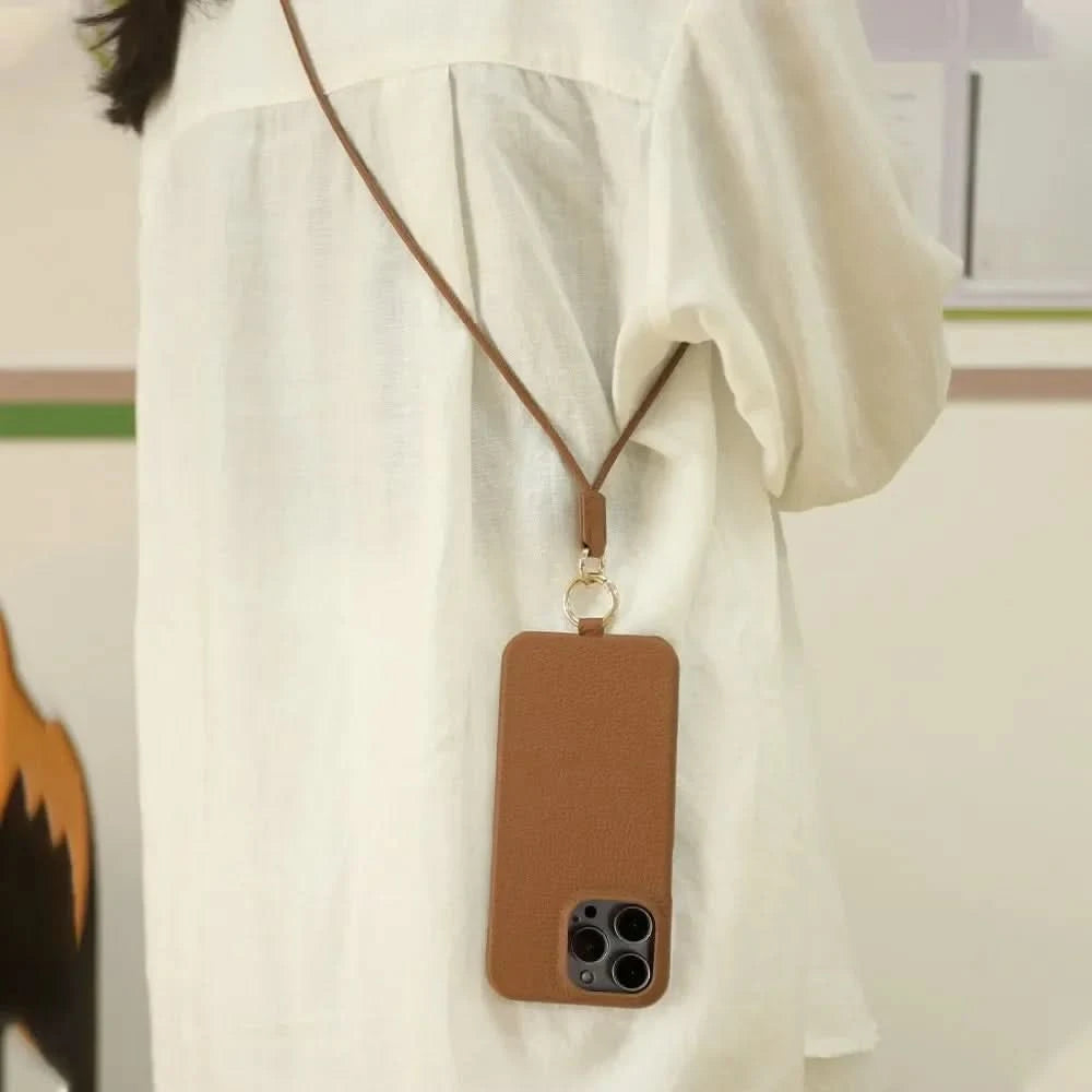 Funda bandolera para iPhone de cuero genuino vacuno