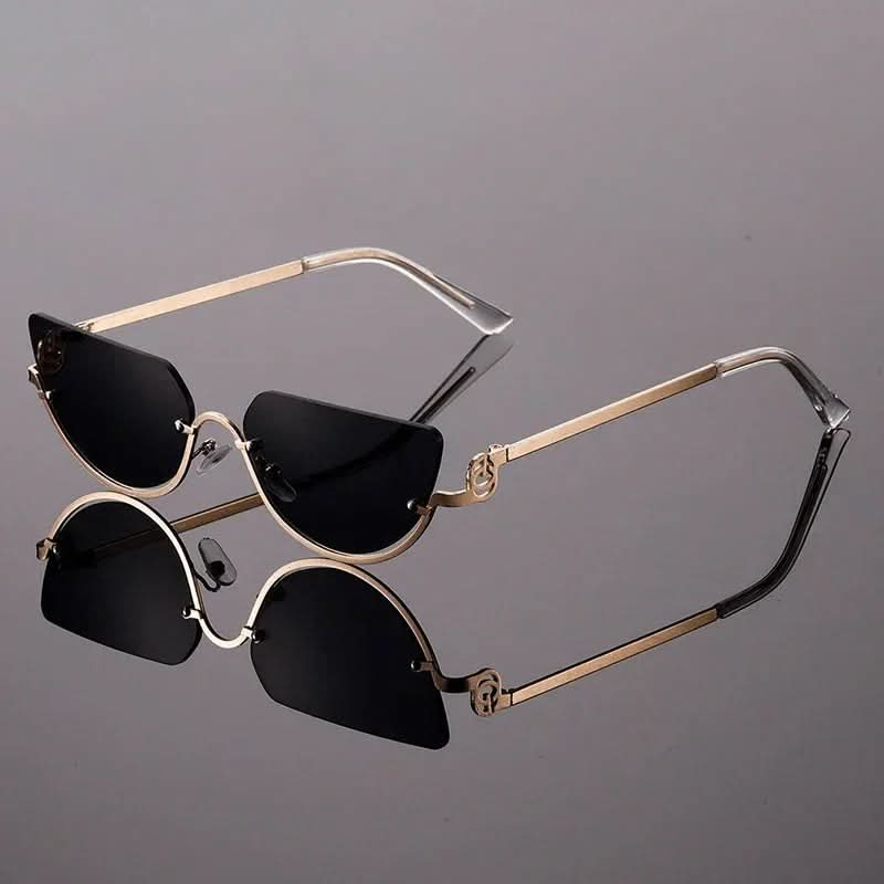 Lyra Noir™ | Cat Eye Half-Rim Metal Sunglasses | UV400