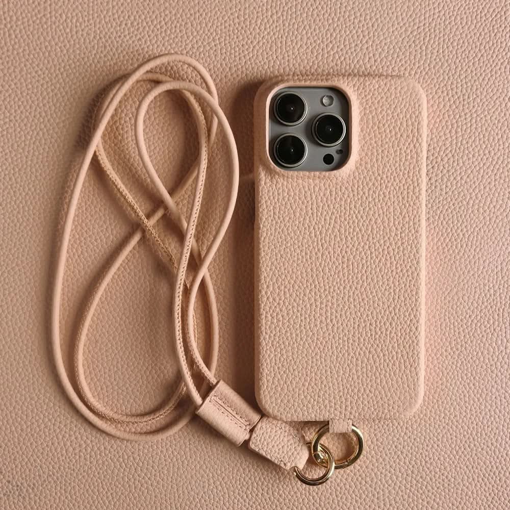 Funda bandolera para iPhone de cuero genuino vacuno