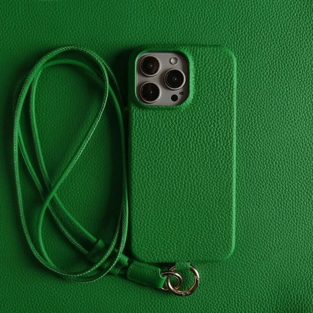 Funda bandolera para iPhone de cuero genuino vacuno