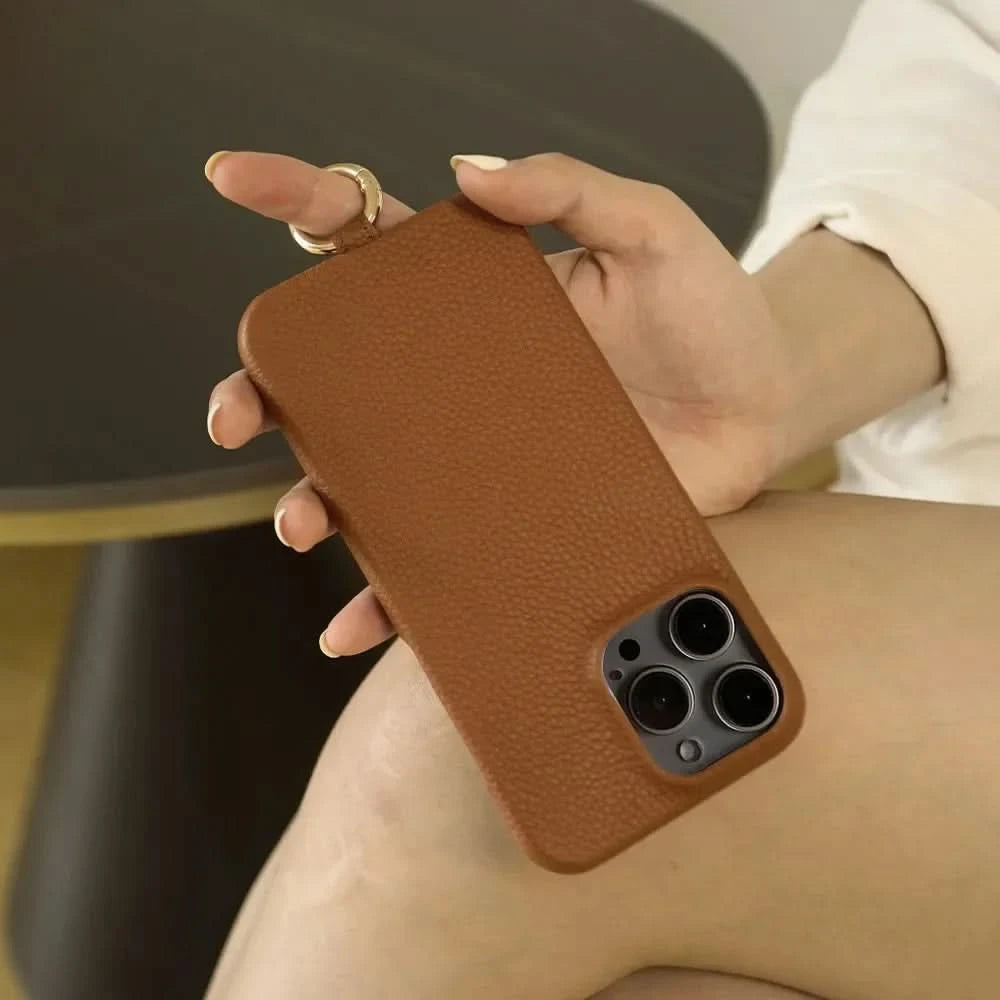 Funda bandolera para iPhone de cuero genuino vacuno