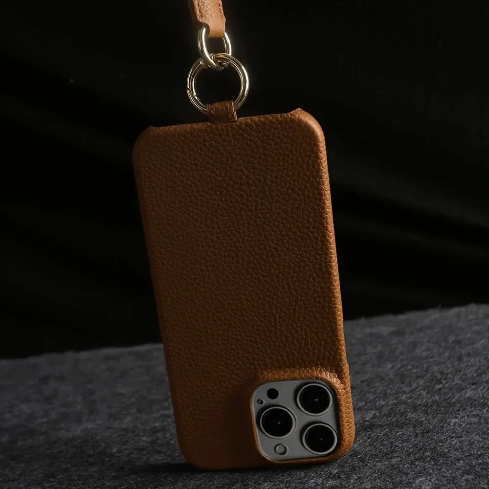 Funda bandolera para iPhone de cuero genuino vacuno
