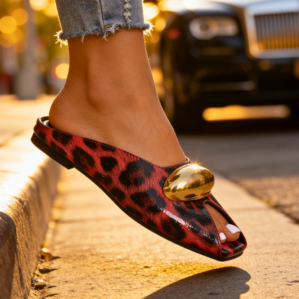 Harper Lane Zapatos sin Cordones de Cuero con Estampado de Leopardo