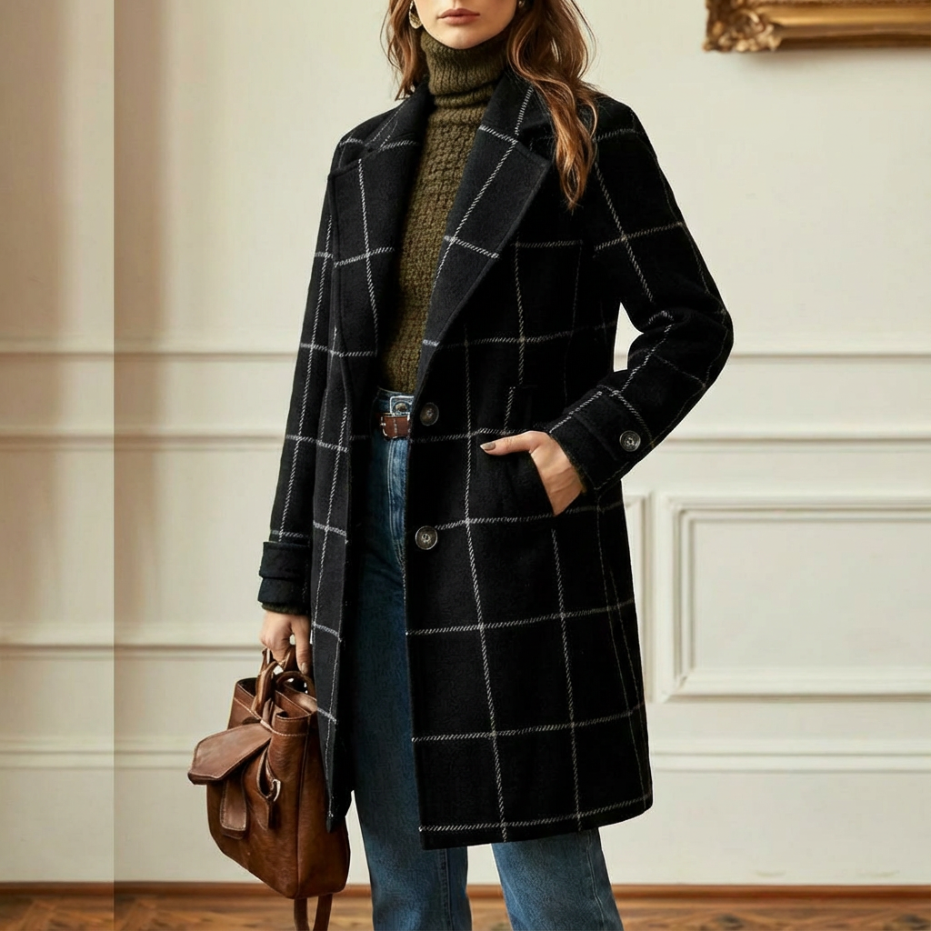 Vivienne | Elegant Check Long Coat