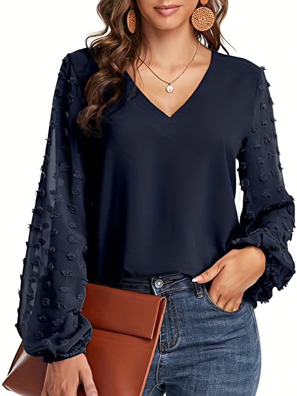 Lena | Blusa llamativa con cuello en V y manga texturizada