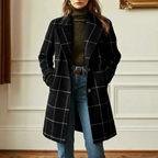 Vivienne | Elegant Check Long Coat