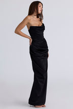 Adrienne™ | Black Satin Corset Maxi Dress