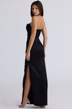 Adrienne™ | Black Satin Corset Maxi Dress