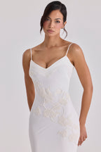 Anastelle™ | Ivory Hand Beaded Satin Maxi Dress