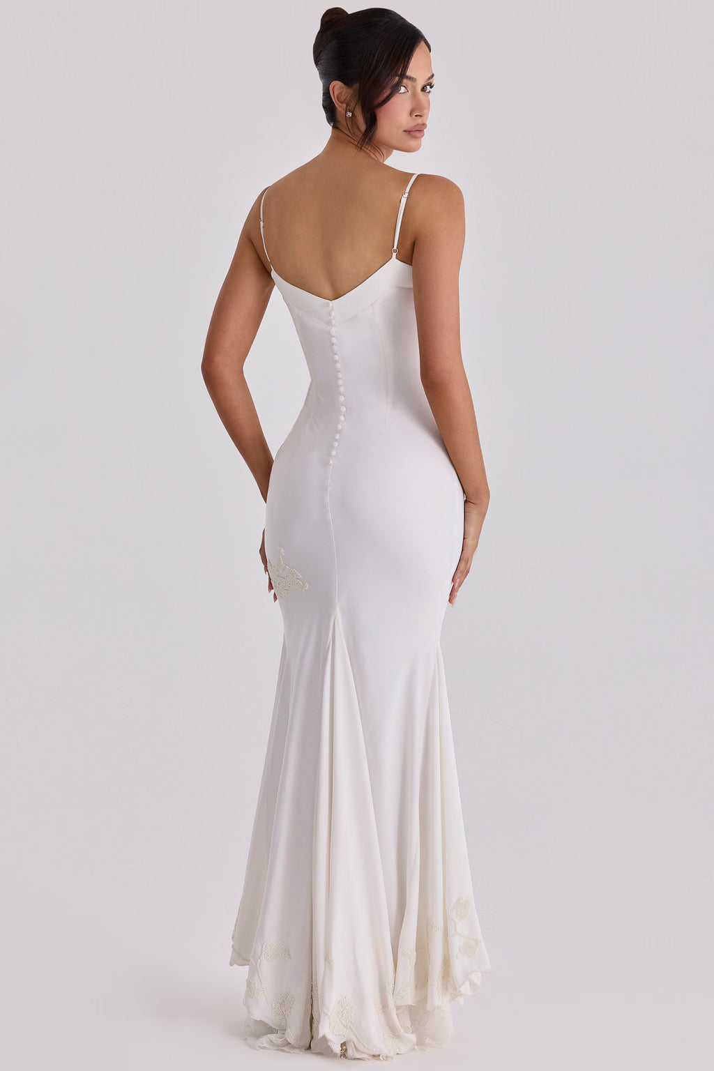 Anastelle™ | Ivory Hand Beaded Satin Maxi Dress
