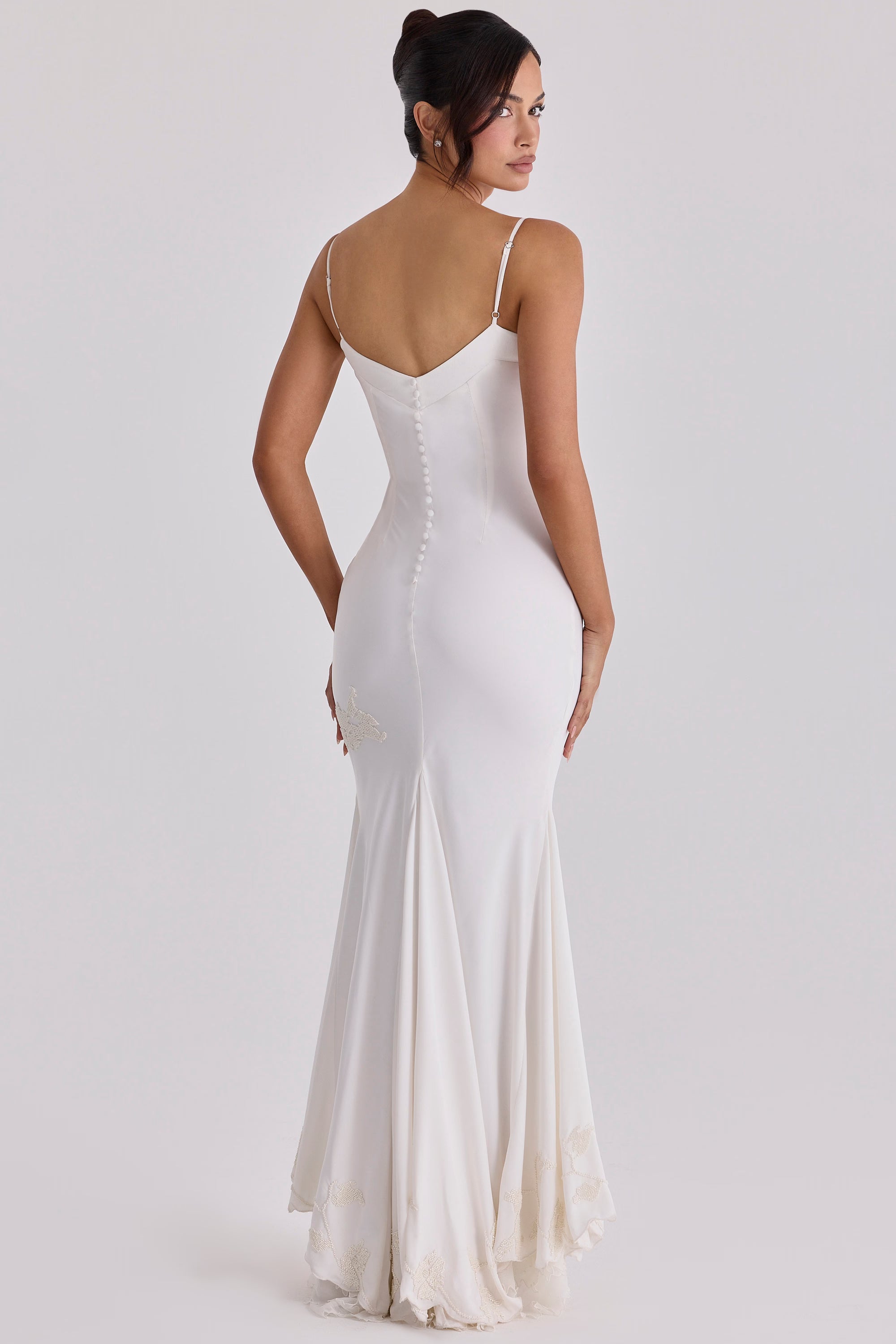 Anastelle™ | Ivory Hand Beaded Satin Maxi Dress