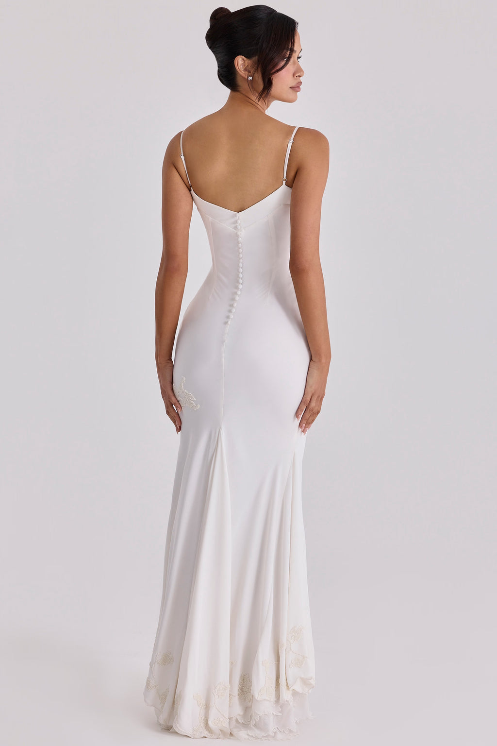 Anastelle™ | Ivory Hand Beaded Satin Maxi Dress