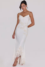 Anastelle™ | Ivory Hand Beaded Satin Maxi Dress