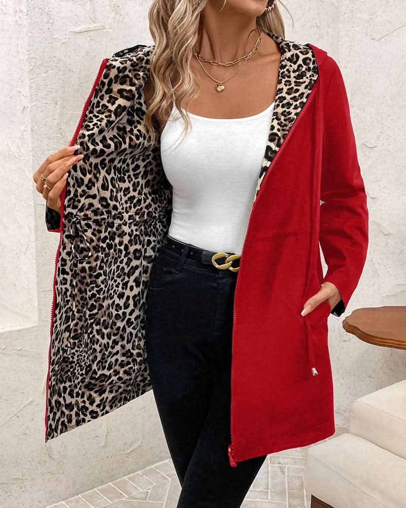 Hailey | Abrigo reversible con capucha de leopardo