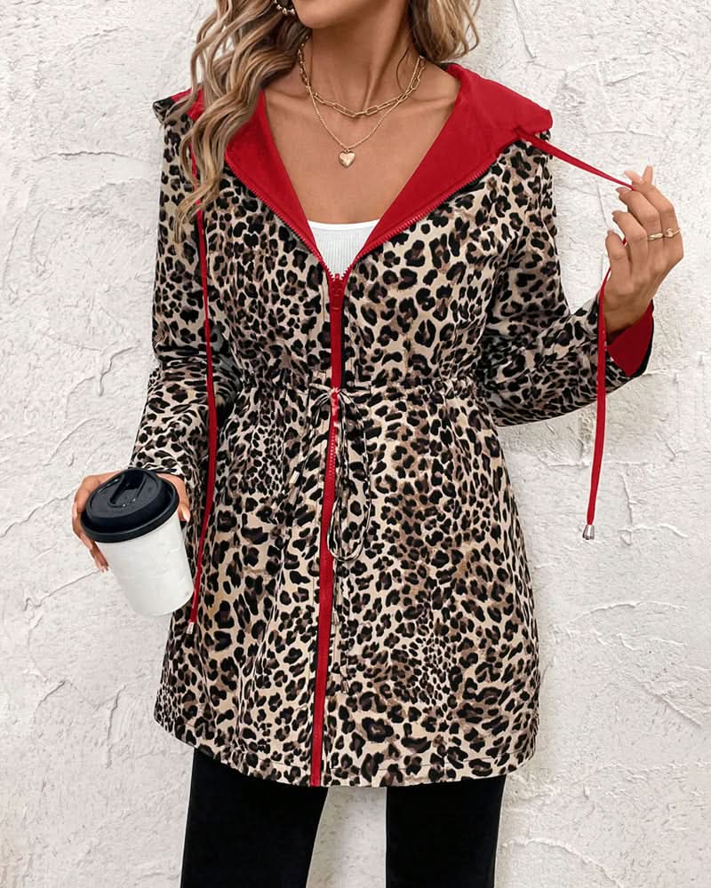 Hailey | Abrigo reversible con capucha de leopardo