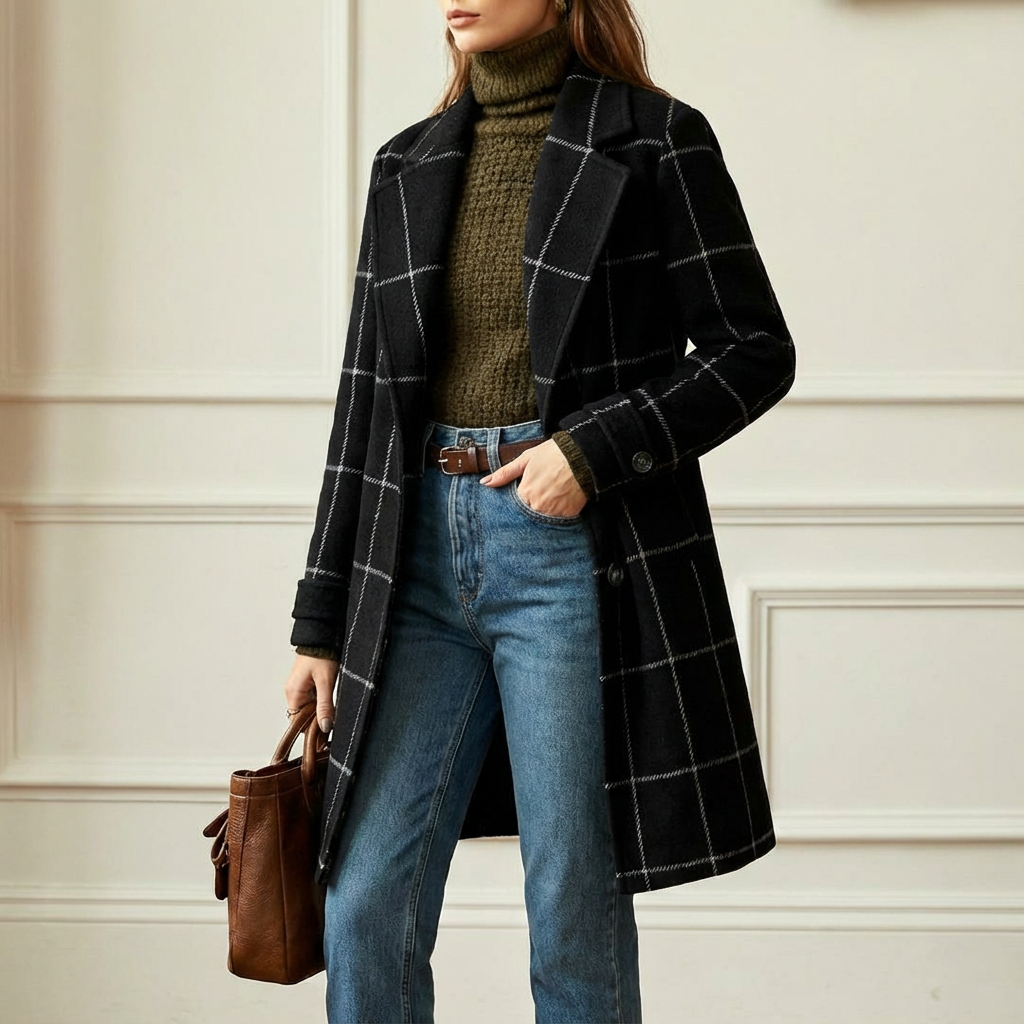 Vivienne | Elegant Check Long Coat