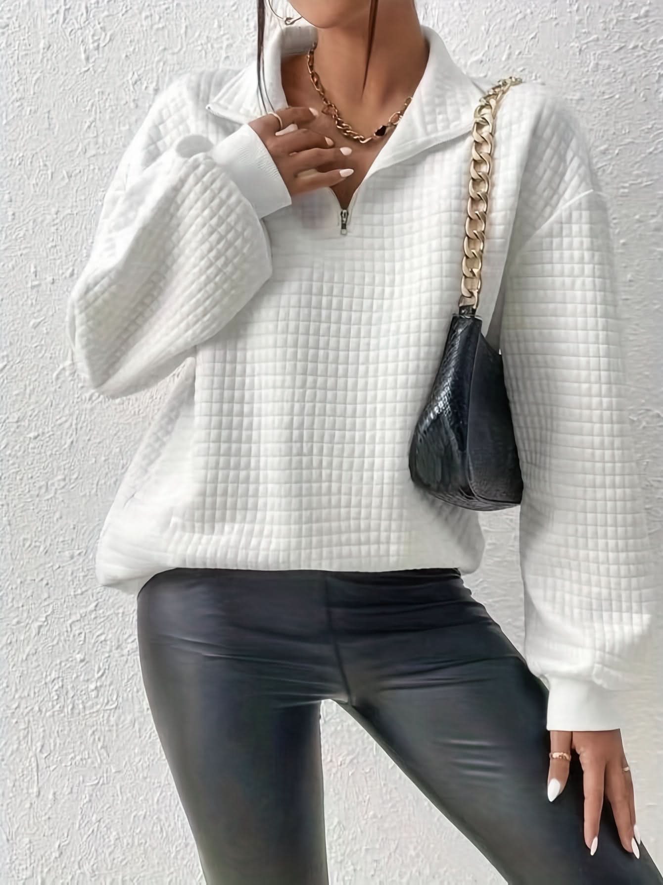 Lena | Pull gaufré zippé au quart