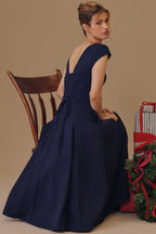 Robe mi-longue en sergé à dos en dentelle Raisa™| marine