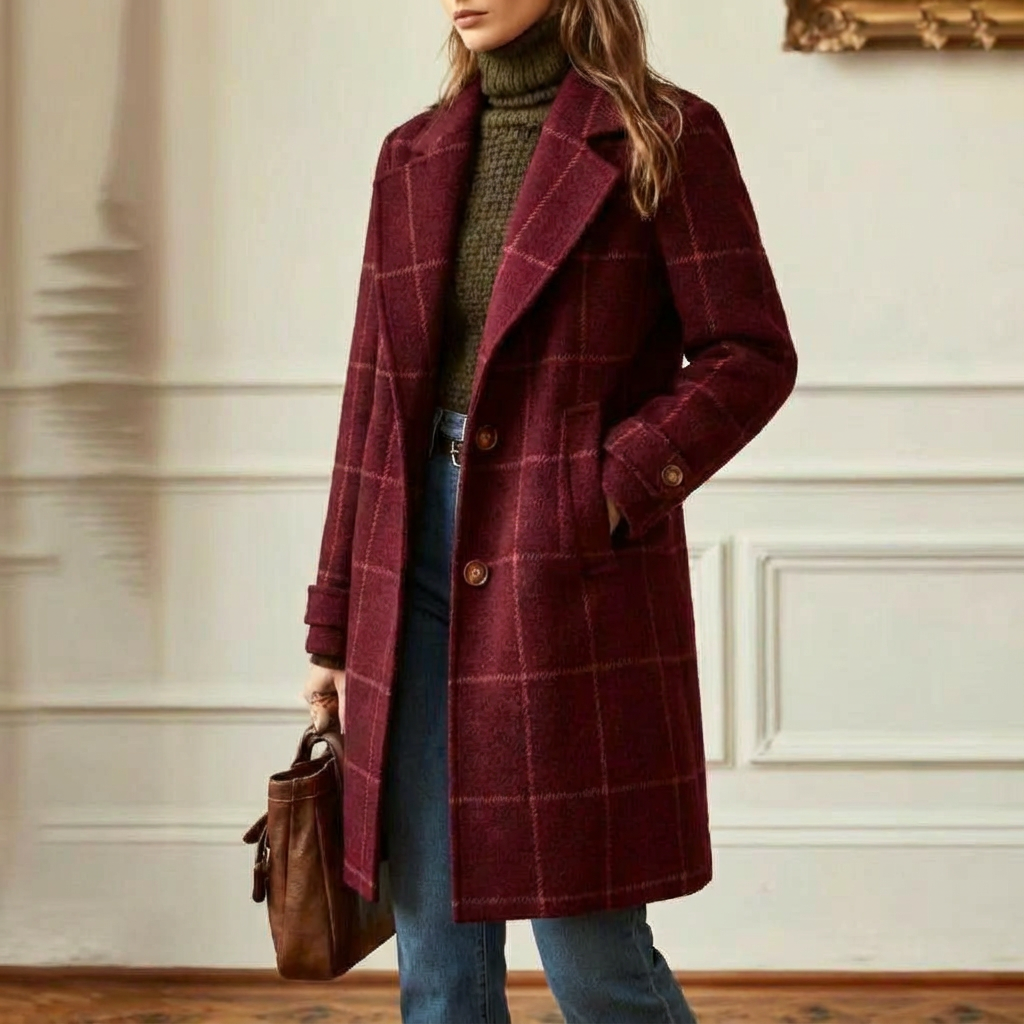 Vivienne | Elegant Check Long Coat