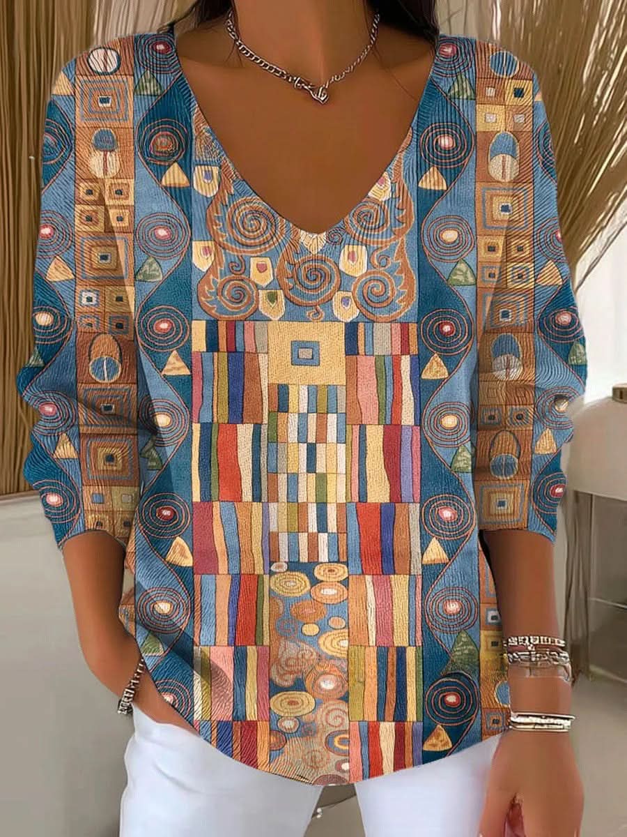 GABRIELLE | Pull élégant en V à motif