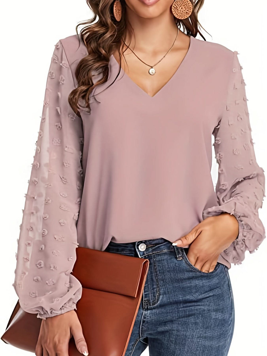 Lena | Blusa llamativa con cuello en V y manga texturizada