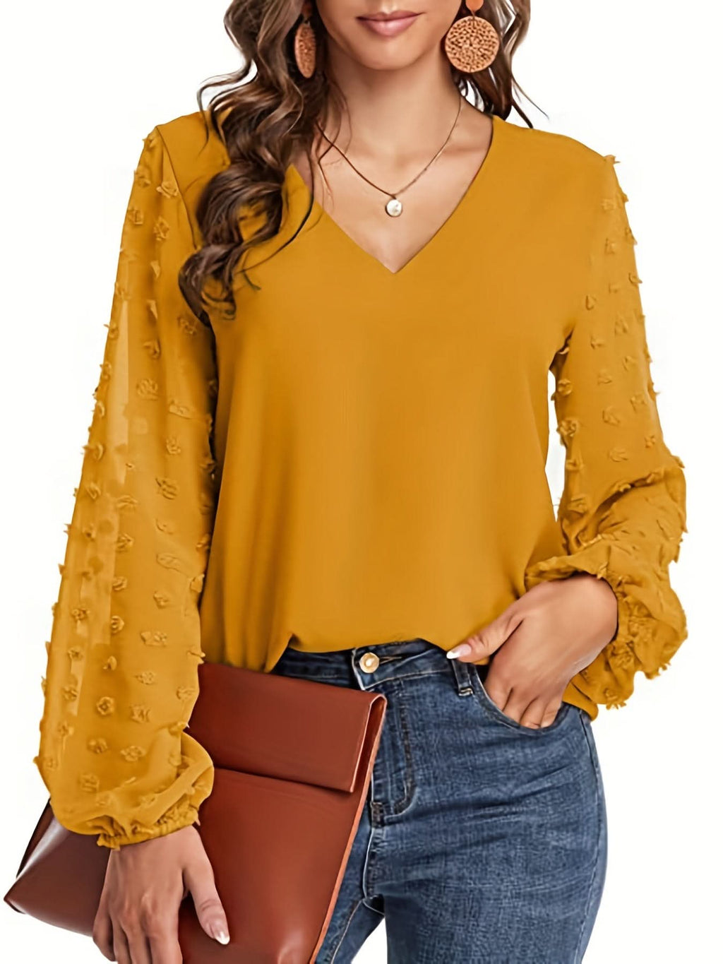 Lena | Blusa llamativa con cuello en V y manga texturizada