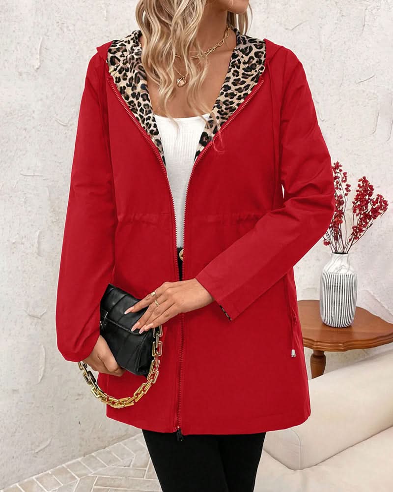 Hailey | Abrigo reversible con capucha de leopardo