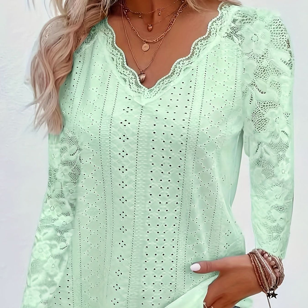 Nicole | Top de manga larga con cuello de pico y detalles de encaje