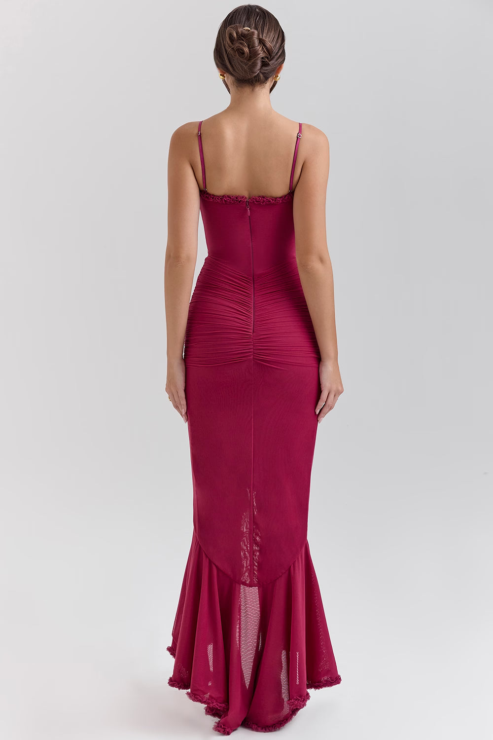Gabbi™ | Wine Ruffle Front Maxi Gown