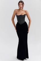 Adrienne™ | Black Satin Corset Maxi Dress