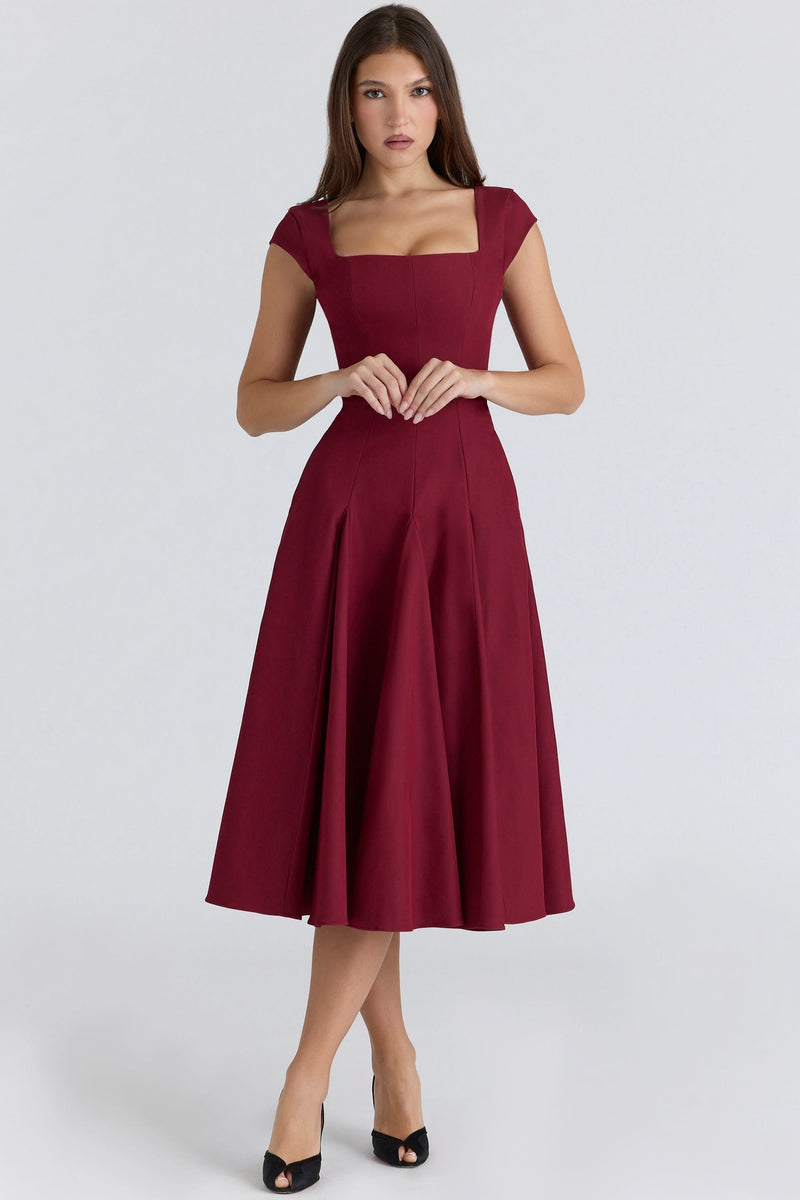 Raisa™ | Navy Lace-Back Corseted Midi Dress