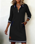 Eliana | Robe mi-longue rayée élégante à col zippé
