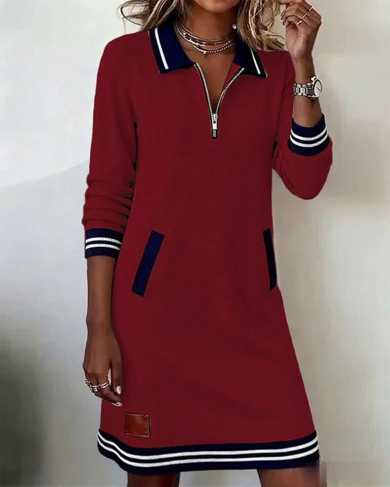 Eliana | Robe mi-longue rayée élégante à col zippé