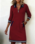 Eliana | Robe mi-longue rayée élégante à col zippé