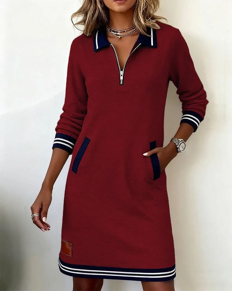 Eliana | Robe mi-longue rayée élégante à col zippé