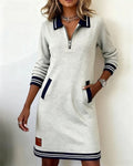 Eliana | Robe mi-longue rayée élégante à col zippé