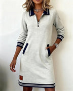 Eliana | Robe mi-longue rayée élégante à col zippé