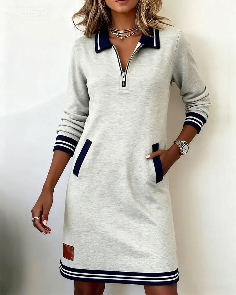 Eliana | Robe mi-longue rayée élégante à col zippé