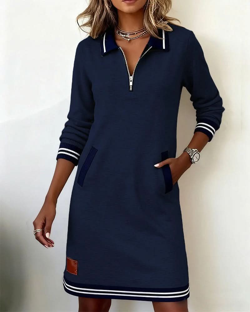 Eliana | Robe mi-longue rayée élégante à col zippé