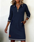 Eliana | Robe mi-longue rayée élégante à col zippé