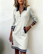 Eliana | Robe mi-longue rayée élégante à col zippé