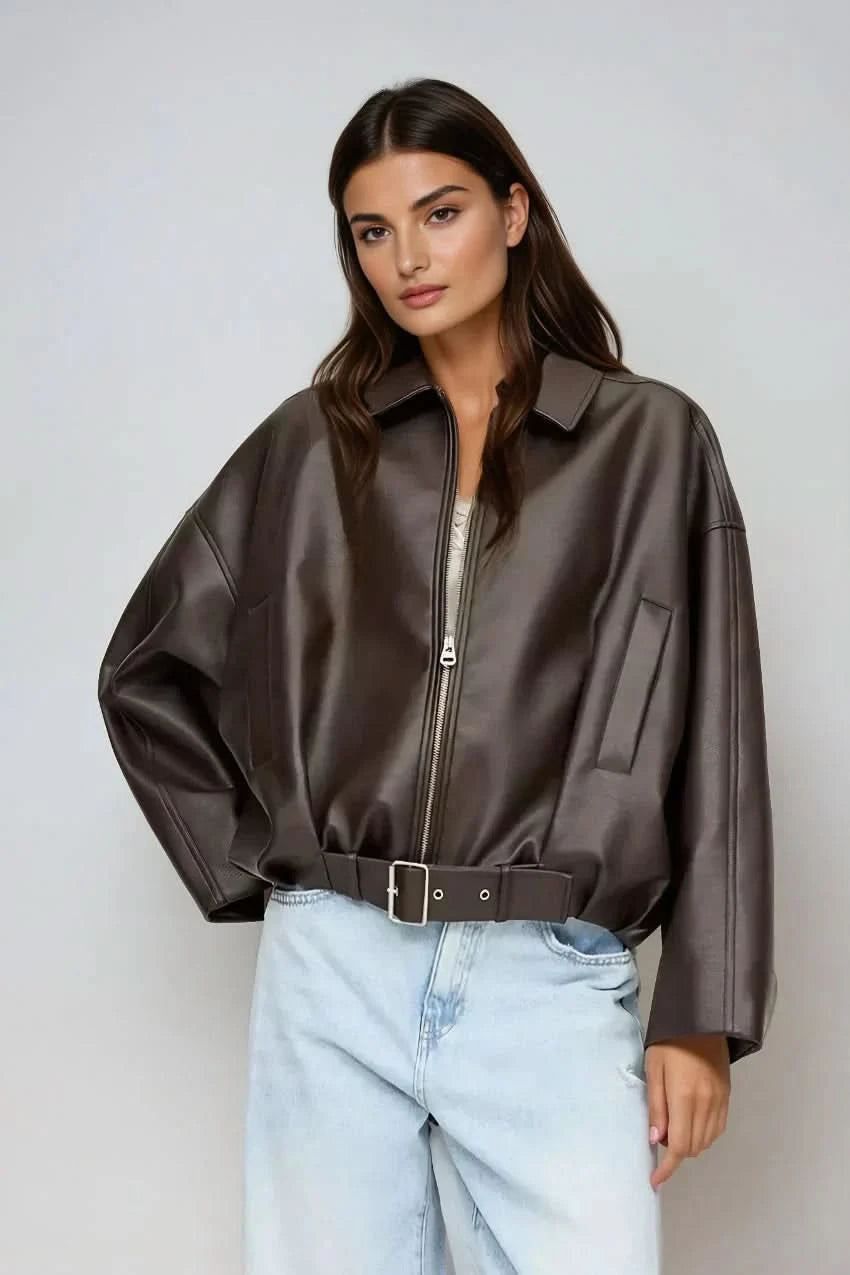 Vanessa | Oversized Leather Jacket with Belt