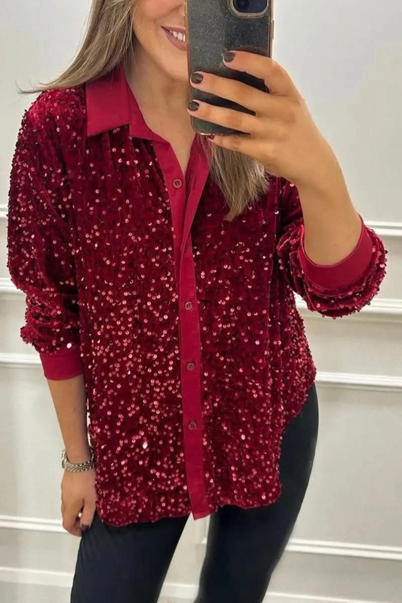 Valeria | Chemise Glamour à Paillettes Premium