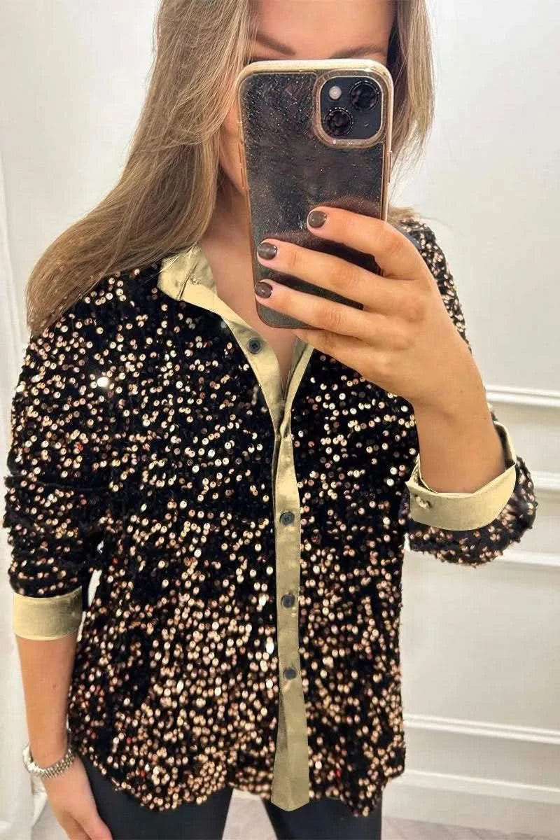 Valeria | Chemise Glamour à Paillettes Premium