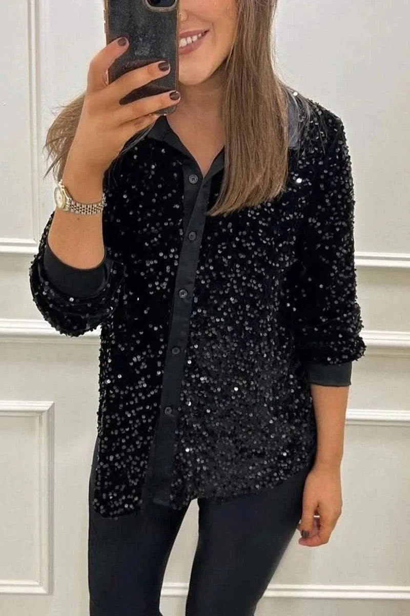 Valeria | Chemise Glamour à Paillettes Premium