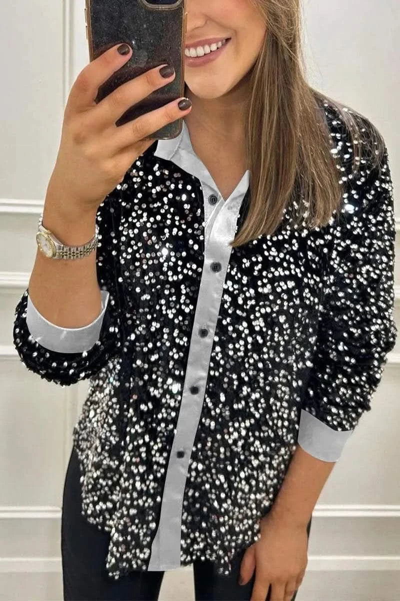 Valeria | Chemise Glamour à Paillettes Premium