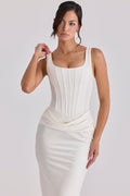 Kira™ | Ivory Satin Boned Hourglass Maxi Dress