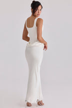 Kira™ | Ivory Satin Boned Hourglass Maxi Dress