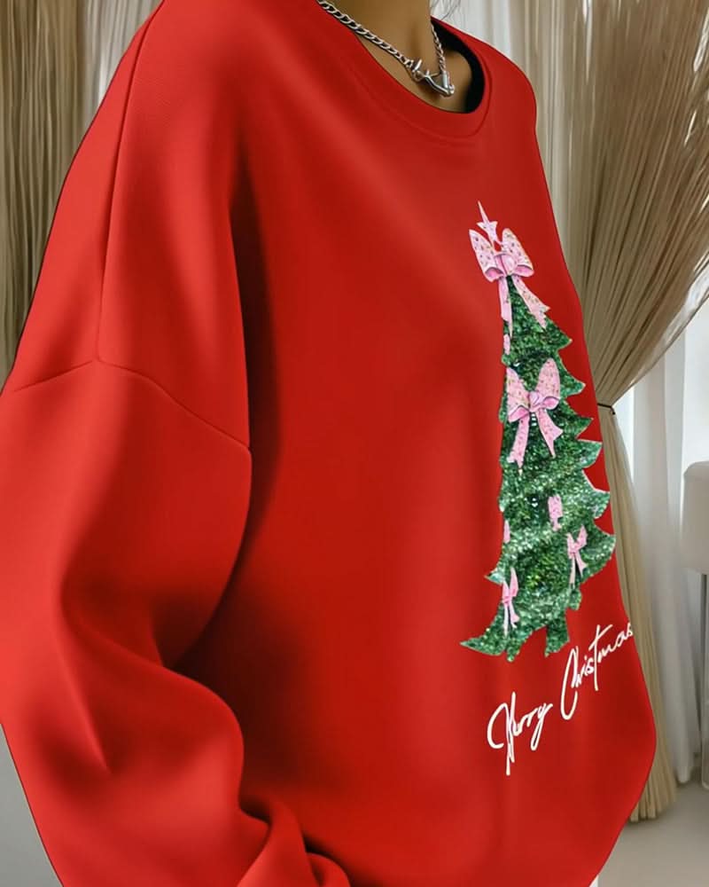 Tessa | Sudadera navideña de cuello redondo con árbol de Navidad